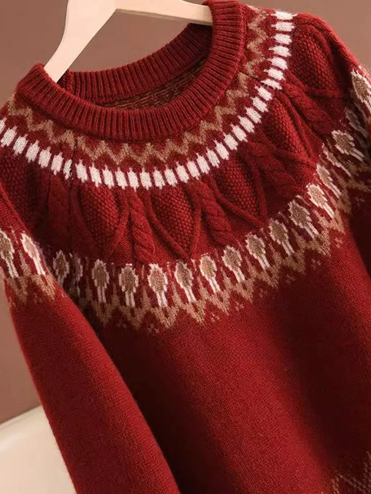 

Ladies' Comfortable Knitted Woolen Sweater round Ne Long Sve Loose Fit Faionable Korean Sle Lazy Sle Overhead Top