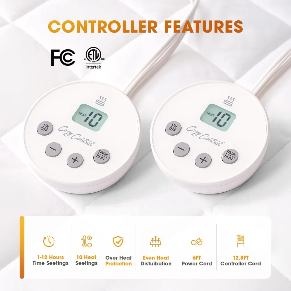 Heated Mattress Pad King Size,Dual Control Electric Mattress Pad,Bed Warmer with 10 Heat Settings & 1-12 Hours Auto Shut Off