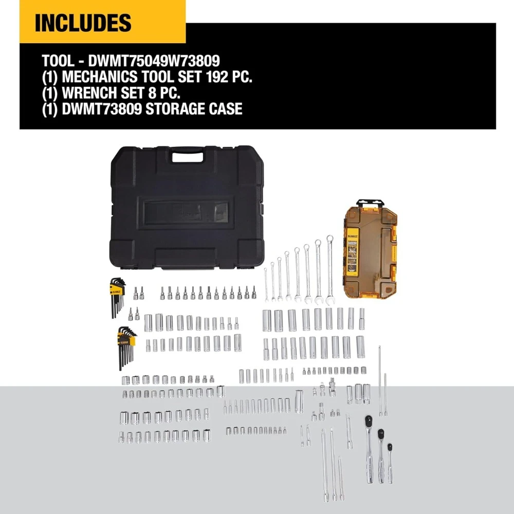 Mechanics Tool Set, SAE and Metric, 1/2, 1/4, 3/8 Drive Sizes, 192-Piece (DWMT75049) tool box with wheels  toolbox pelican case