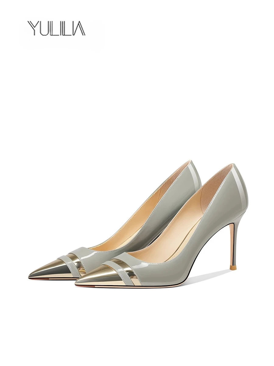 

YULILIA Sexy Fashion Nightclub Party Wedding Office Queen Women Leather Grey French Pointed Stiletto High Heels Lady Girl Pumps