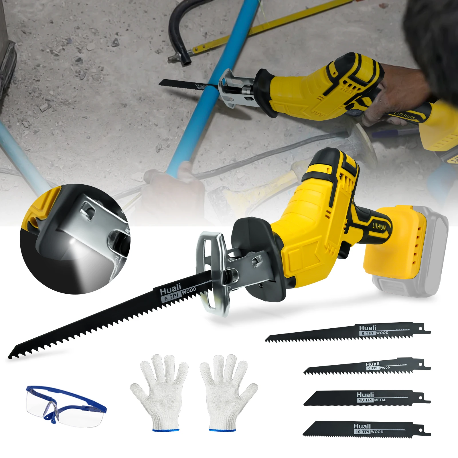 Cordless Reciprocating Saw for Dewalt 20V Battery 3000SPM Variable Speed Mini Recipro Saw Wood Metal PVC Cutting (No Battery)