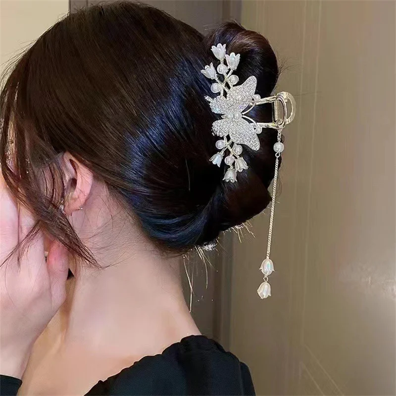 Strass Perle Quaste Haar Klaue Für Frauen Mädchen Elegante Pferdeschwanz Haar Clip Mode Haar Zubehör Exquisite Shark Clip Geschenke – Detail 4