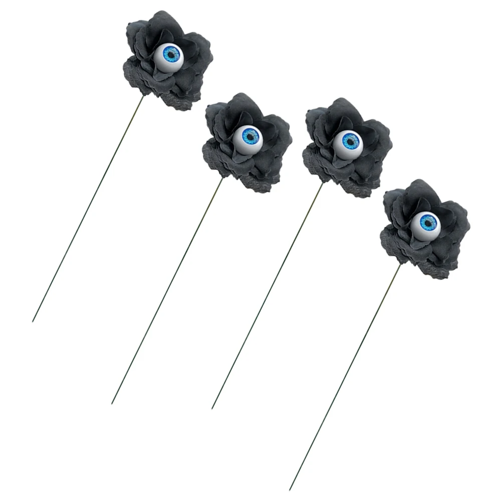 

4pcs Halloween Yard Stake Decorations Eye Bead Rose Garden Sign Outdoor Pvc Silk Cloth Frightening Props Vintage Horror Themed