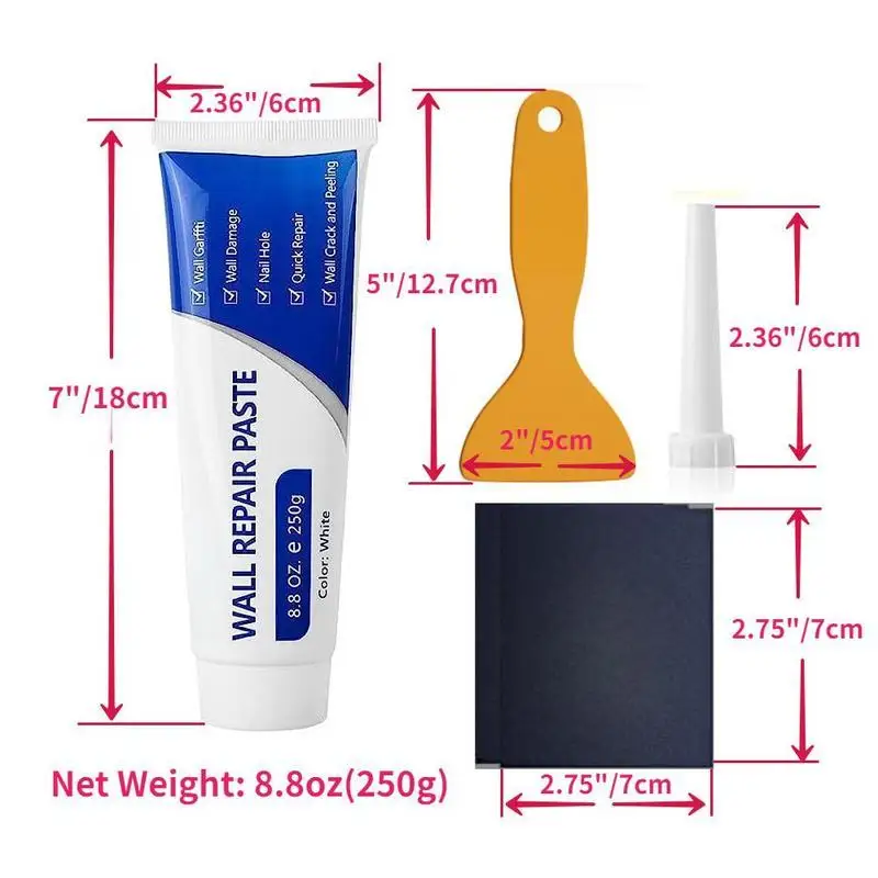 250g White Wall Repair Paste Waterproof Mildewproof Wall Mending Agent with Scraper & Sandpaper