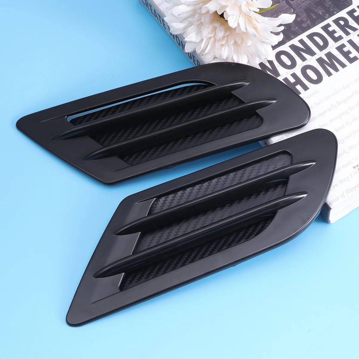 

2Pcs Black ABS Side Vent Air Flow Sticker Decorative Cover Panel 21x8x1cm for Auto Suv Grille Intake Styling Auto Car