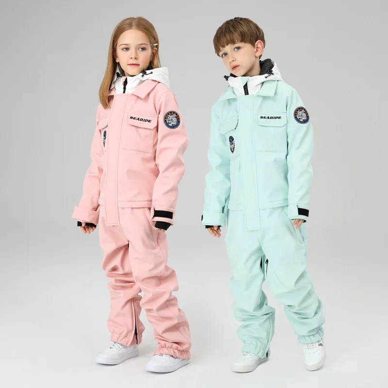 Children's Suit Boys and Girls Tooling One-piece Ski Suit Windproof and Waterproof Ski Equipment