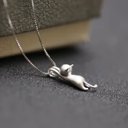 925 Sterling Silver Cute cat Necklaces & Pendants For Women Fashion Lady Festival Gift Sterling-silver-jewelry