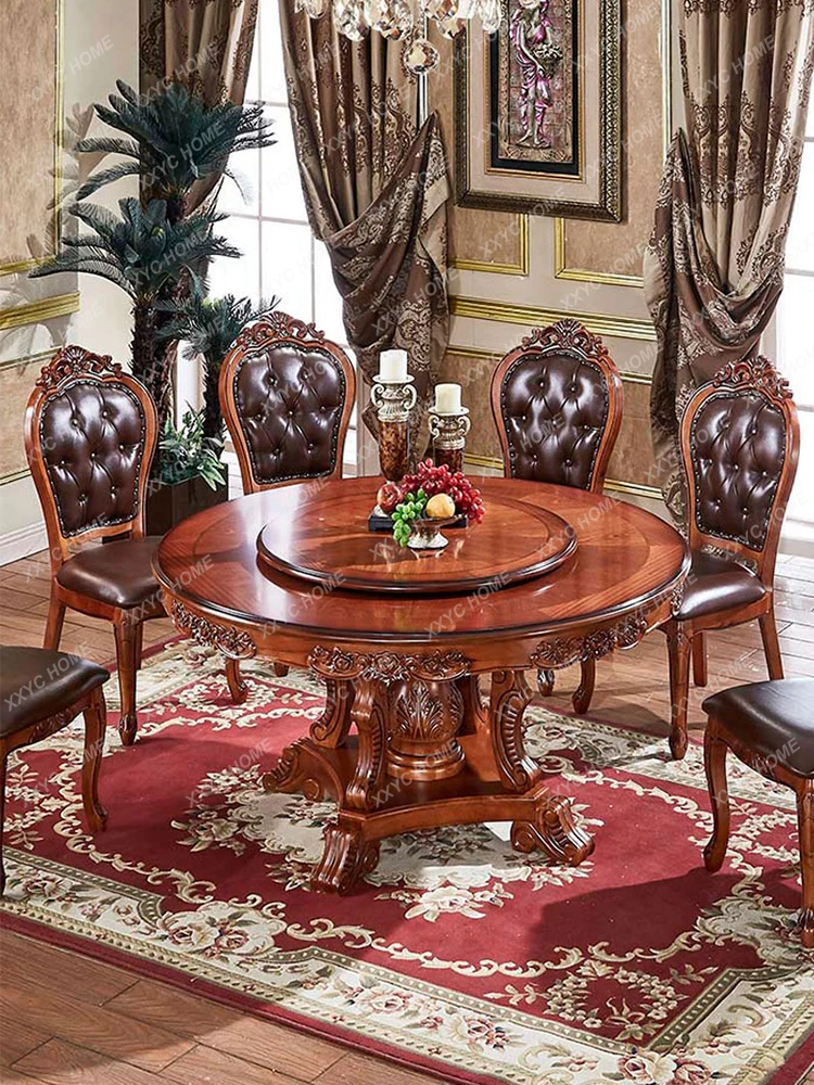 European-Style Dining Tables and Chairs Set round Table with Turntable Marble Dining Table