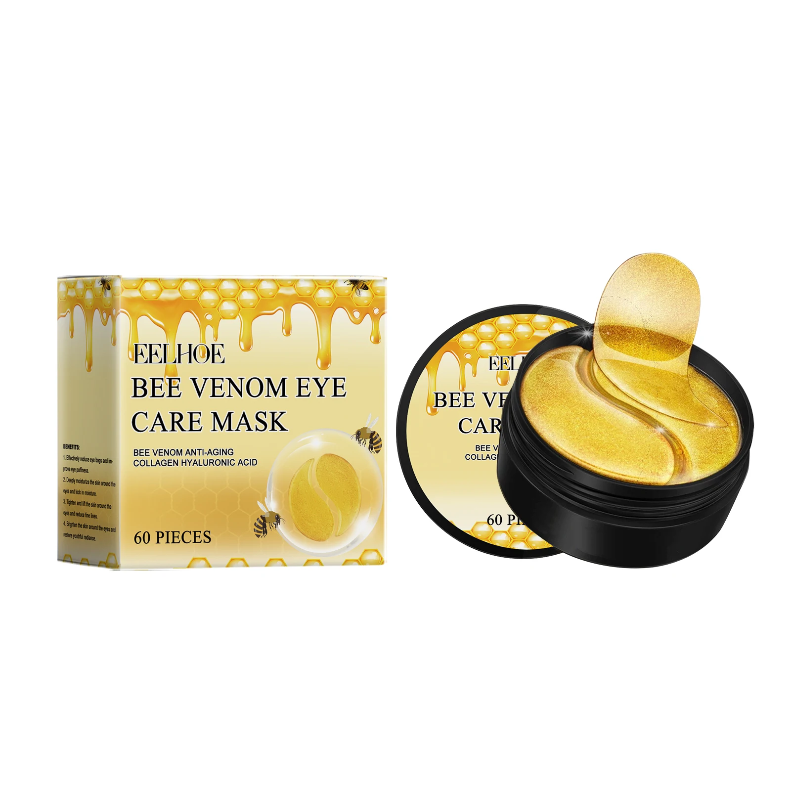 EELHOE Bee Venom Eye Mask Collagen Anti Dark Circle Eye Bag Remover Firming Skin Care Hyaluronic Acid Moisturizing Eye Patches