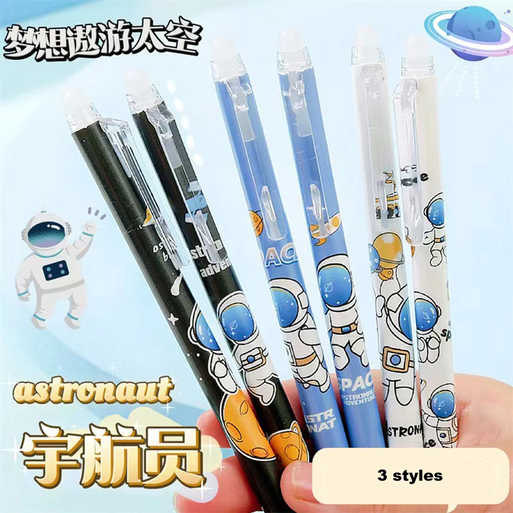 6 Pcs Cartoons Astronaut Neutral Erasable Pen 0.5mm Blue Black Ball Pens Washable Handle School Office Supplies Kids Stationery