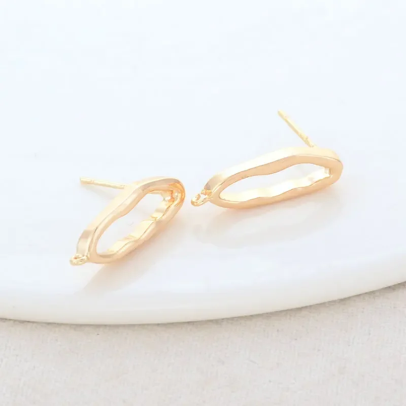 6.5*19MM 14K Gold Color Plated Brass Ovlal Shaped Stud Earrings Pins High Quality Diy Jewelry Findings Accessories