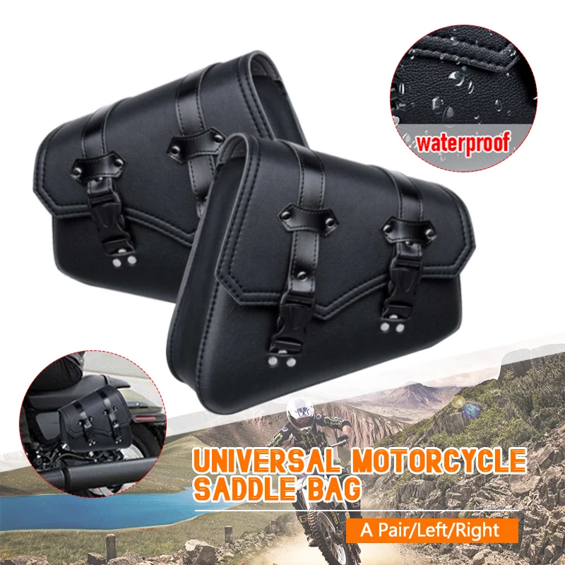 

2pcs Motorcycle Saddlebags Side Tool Bag Luggage Saddle Bag Pouch Black Universal PU Leather For Honda/Suzuki/Kawasaki/Yamaha