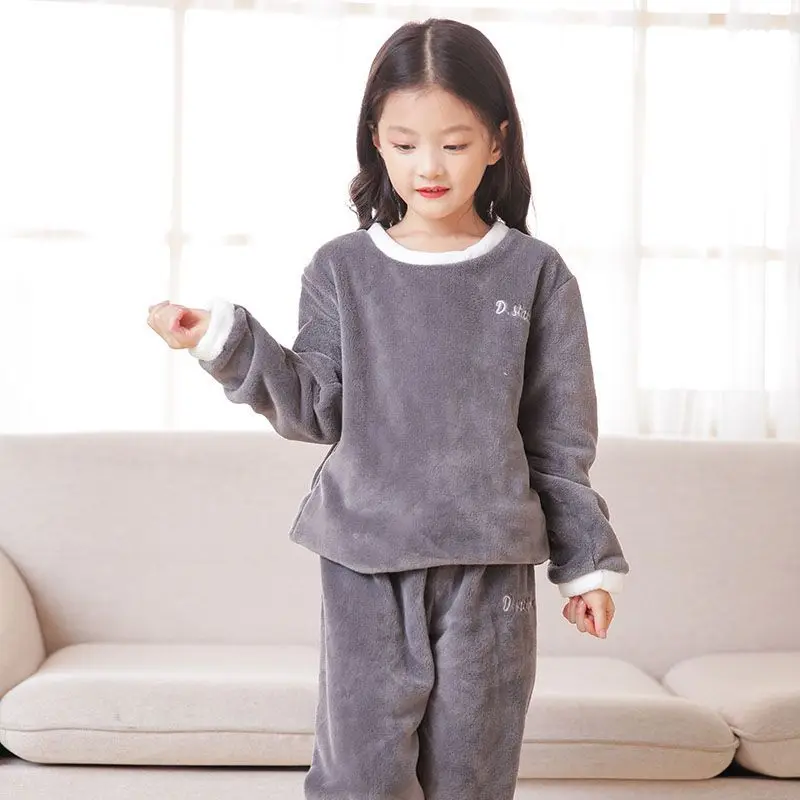 Flannel Pajama Pullover Top Winter Toddler Children Baby Coral Fleece Warm Sweatshirt Pant 2pcs Boy Girl Kids Fall Sleepwear Set