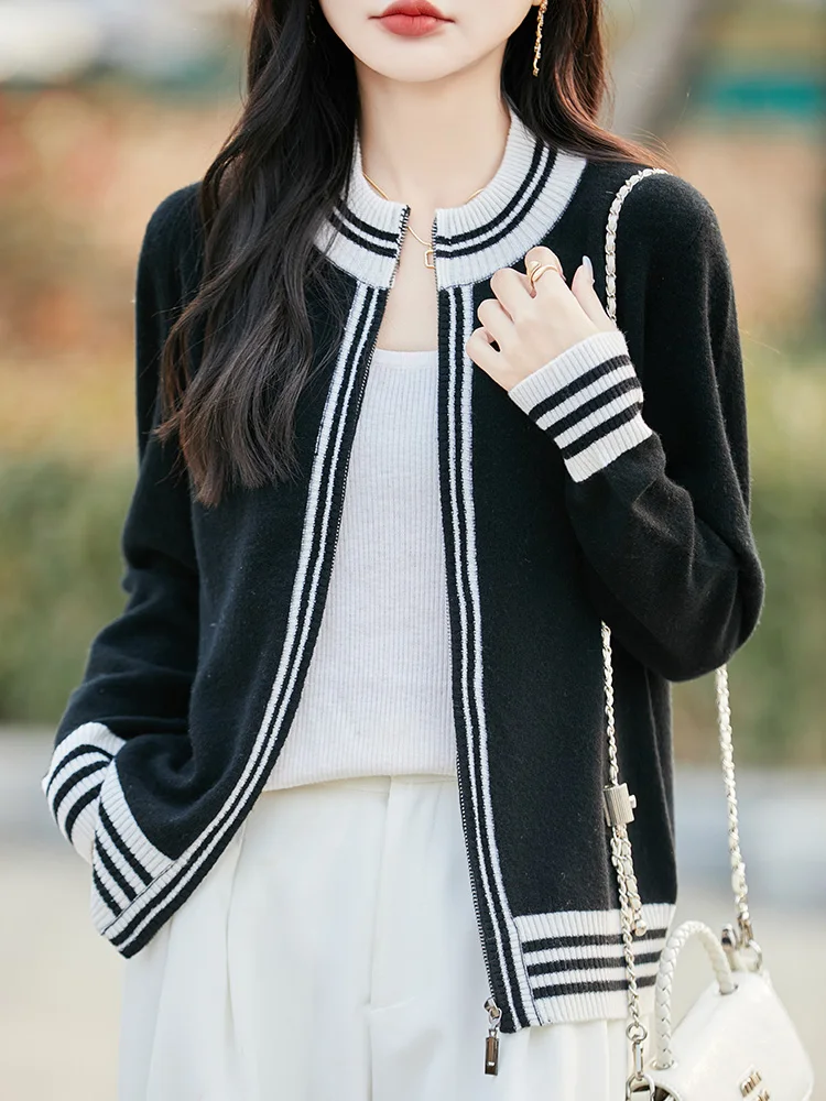 Sweter Wanita Wol Merino 100% Kasual Kardigan Rajutan Wanita Musim Semi Musim Gugur Atasan Pakaian Lengan Panjang Pakaian Luar Kemeja Lembut