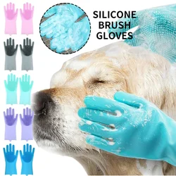 1 paio di guanti da bagno per animali domestici spazzola da bagno per la depilazione materiale in Silicone guanti multifunzionali prodotti per la pulizia degli animali domestici