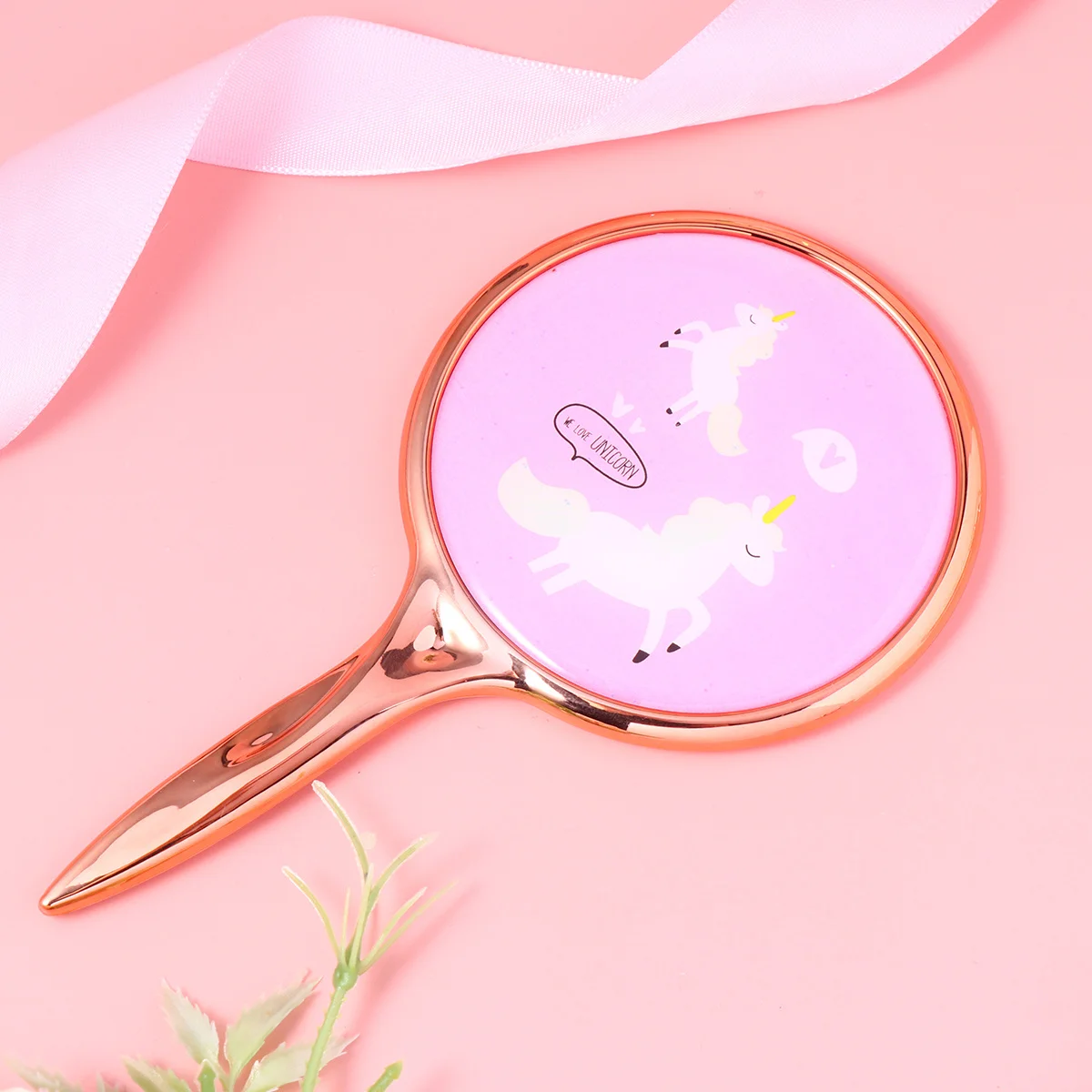 Mini miroir de maquillage rond Portable rose, miroir Compact à motif licorne élégant pour la maison, le Salon et les voyages