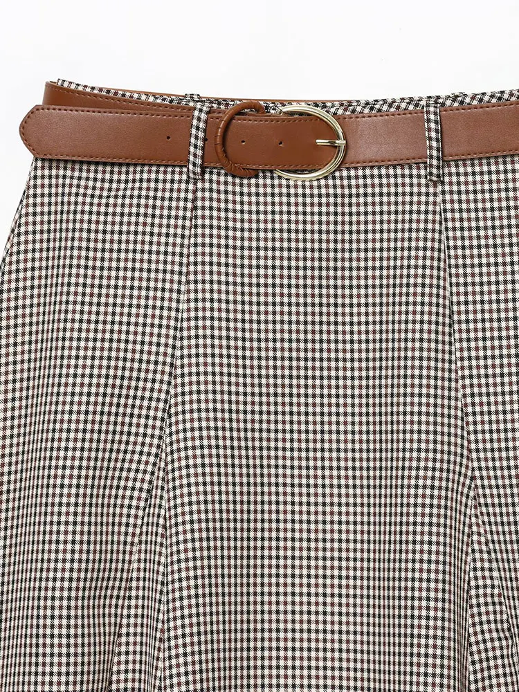 NLZGMSJ مع حزام النساء منقوشة التنانير 2026 الربيع سستة سميكة عالية الخصر ألف خط تنورة الإناث ميدي تنورة طويلة Y2K #3