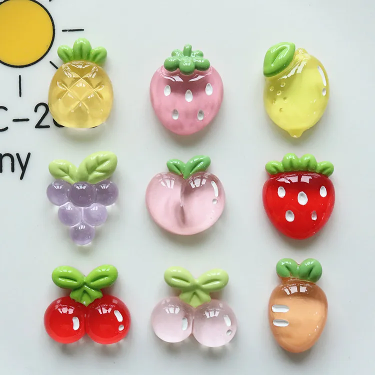 

100pcs Kawaii Resin Flatback Fruit Strawberry Lemon Grape Peach DIY for Hairpin Keychain Earrings Dollhouse Miniature Craft