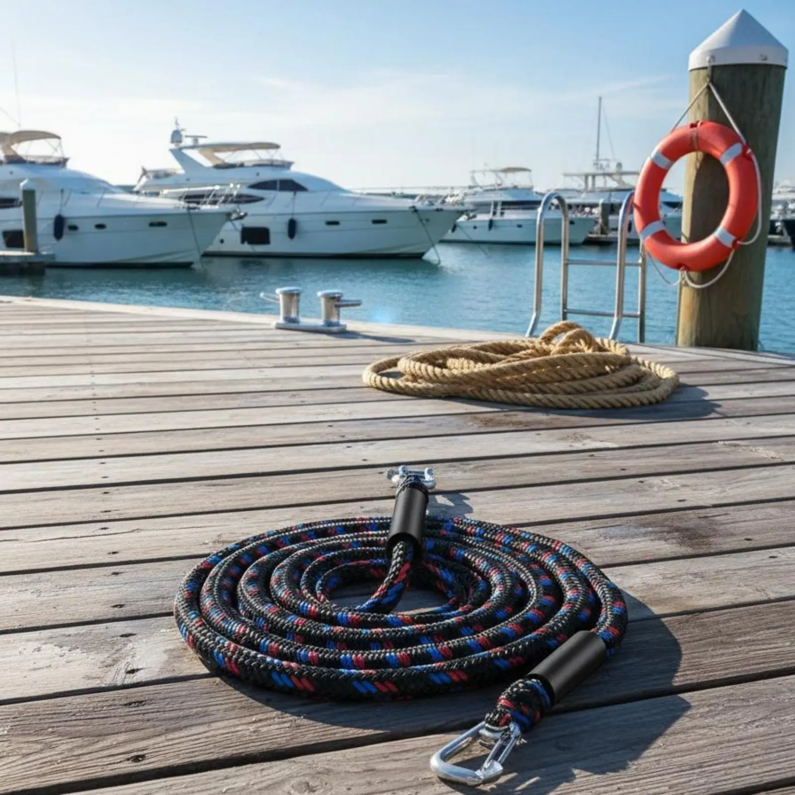 

14FT Anchor Rope Quick Attachment Stretch Boat Rope with Hook Bungee Dock Line Long-Lasting and Wear-Resistant Boating Equipment