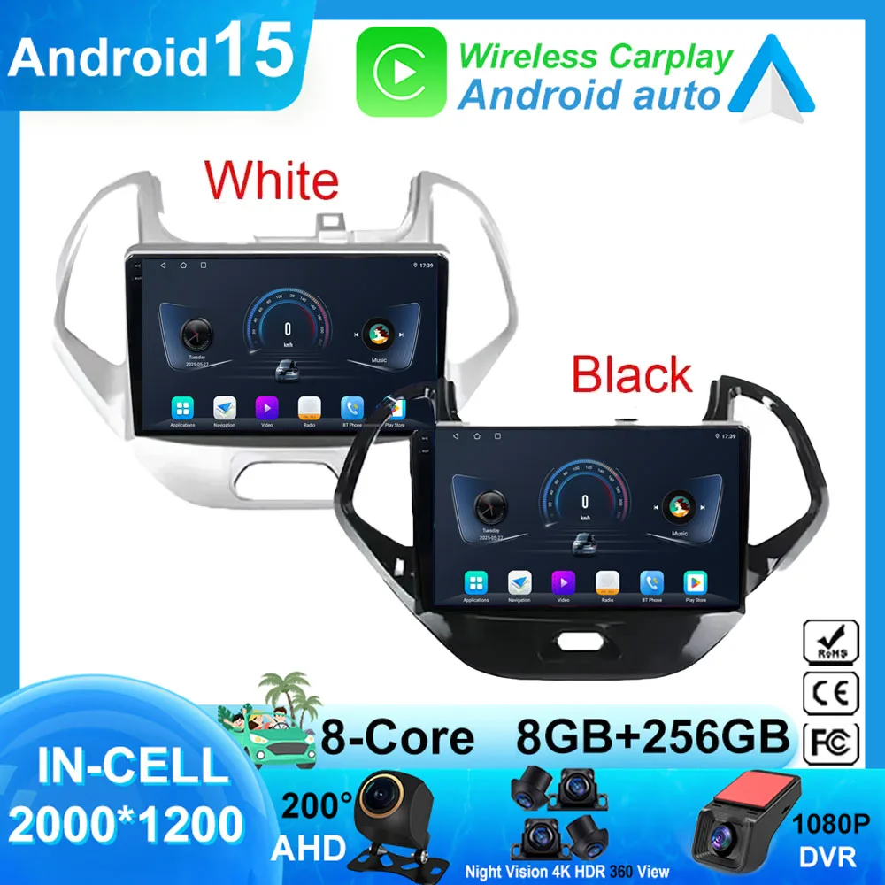 Car Radio Carplay Android For FORD FIGO KA 2015 2016 2017 2018 2019 2020 Automotive Bluetooth Multimedia Receiver Pantalla Coche