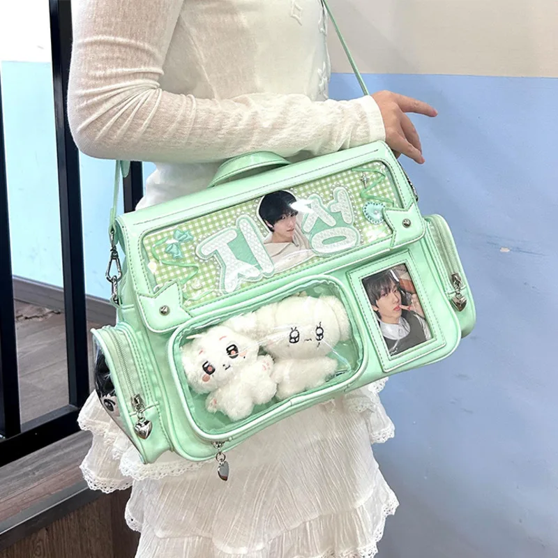 

New Multipockets Y2k Girls Shoulder Itabag High Capacity Jk Uniform Bag DIY Badge Display Japanese Crossbody Bag Lolita Pain Bag