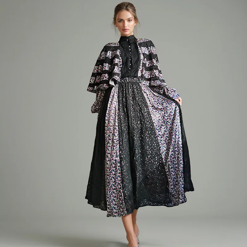 

Elegant Elegant Style High Waist Lace Long Dress2025New Cape Shawl Design Printed Long Dress Women