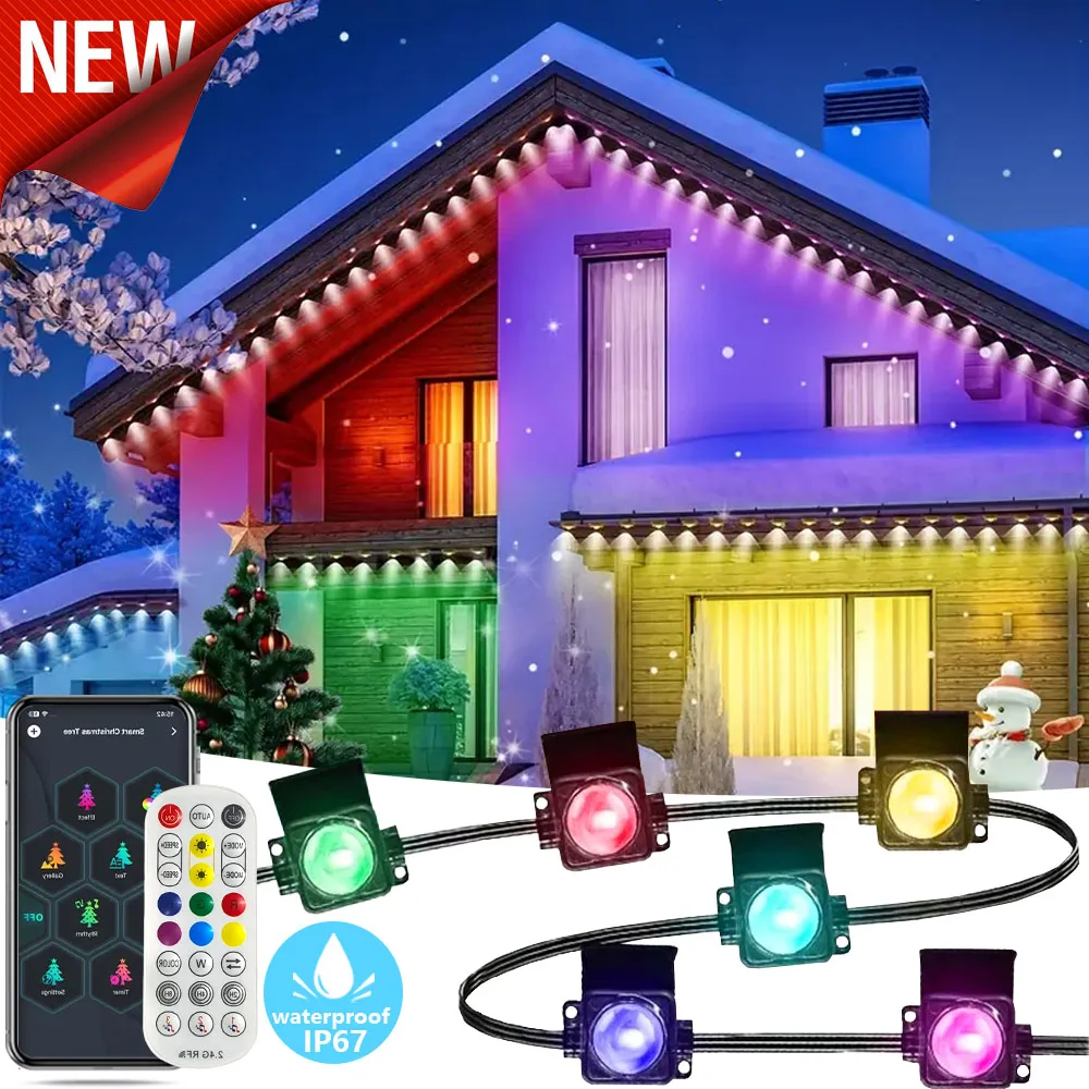 Permanent Outdoor Lights 100ft Smart Eave Light with 60 LED Lights,IP67 Waterproof, App Control,RGB+IC Light for Halloween Decor