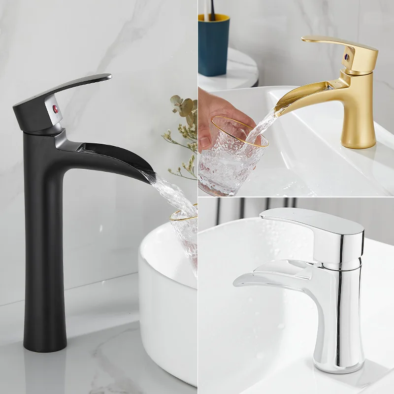 

New Basin Faucet Black Bathroom Hot and Cold Single Lever Brass Waterfall Water Mixer Tap Basin Water Sink Mixer Crane