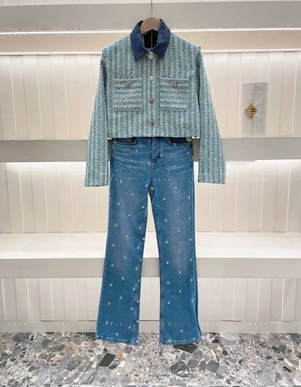Spring 2024 New Fashion Embroidered Design Micro Flared Jeans Casual Pants Women's Premium Denim Trousers Stylish Early Spring