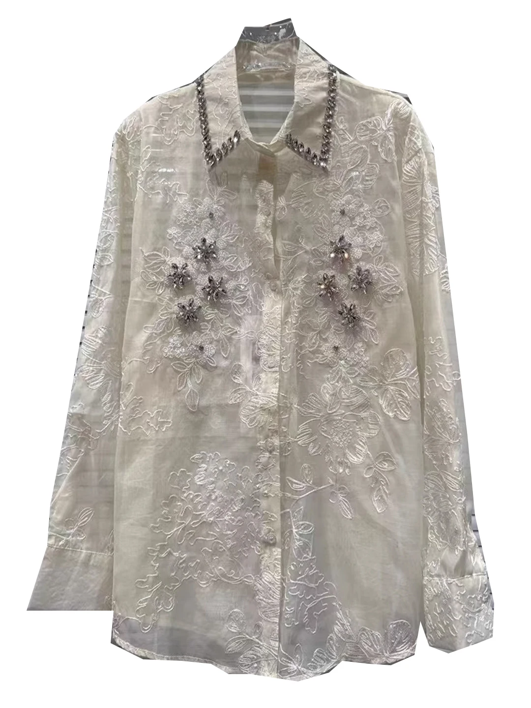 Heavy Industry Diamond Embroidery Thin Candy Color Long Sleeve Blouse Women Summer 2025 New Loose Skinny Sunscreen Shirt Top