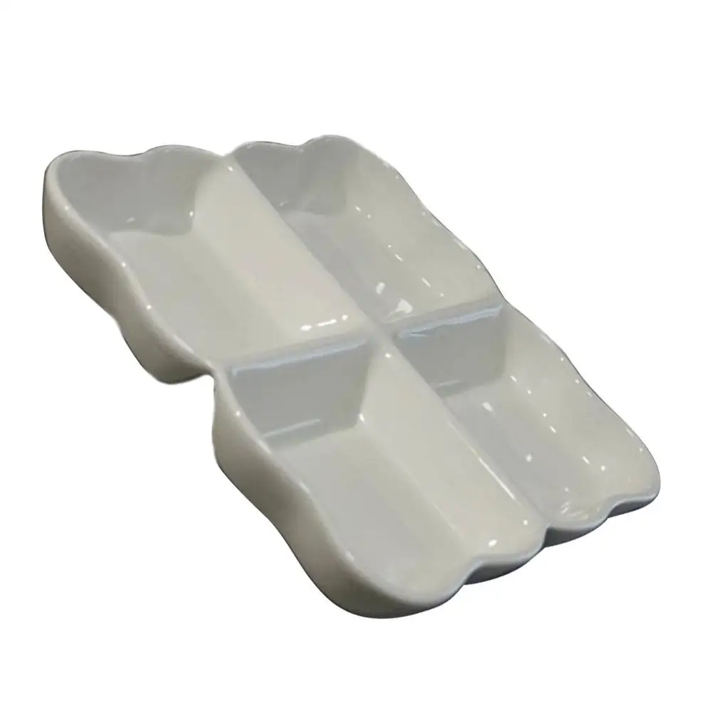 4-Compartment Ceramic Snack Dish Fruit Serving Tray Dessert Plate Divided Food Holder Japanese Style Tableware Chic Appetizer