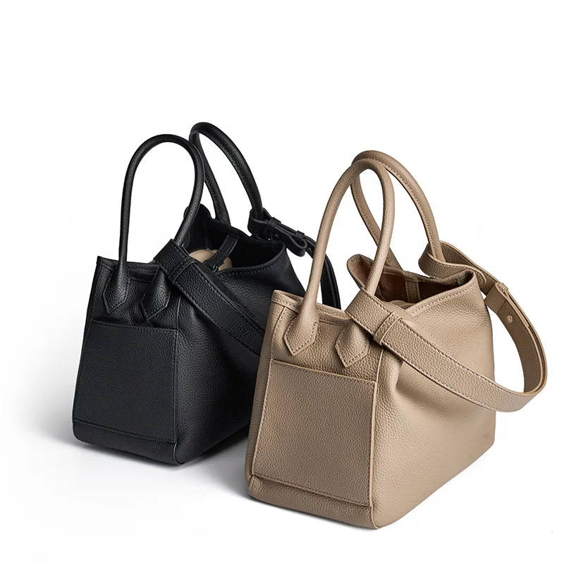 Luxury Genuine Leather Vegetable Basket Women\'s Handbag Temperament Soft Leather Bucket Bag Portable Commuting Crossbody Bags