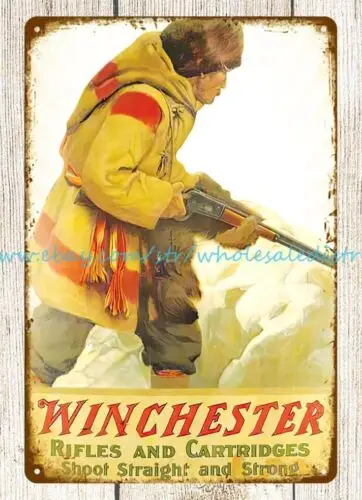 Winchester rifle cartridge hunter ammo firearm metal tin sign wall plaque