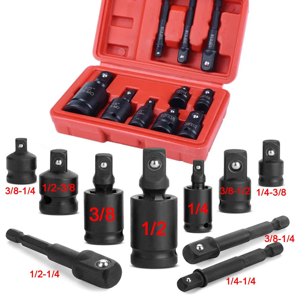 Professionele 4/6/8/10 Impact Dopsleutel Adapter Set 1/4 3/8 1/2 3/4 Inch Vierkante Drive Adapter Reducer Spanner Tool ﻿ met koffer