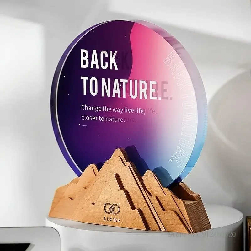 Customized Creative Five Point Star Solid Wood Crystal Trophy Enterprise Awards Excellent Employee Team Souvenirs High-end Medal