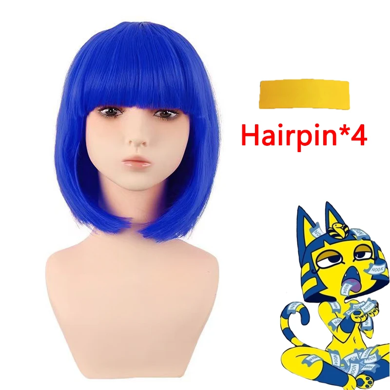 

Blue Short Synthetic Fiber Hair,Egyptian Queen Ankha Cosplay Wig,Game Animal Crossing Role Play Wig For Women