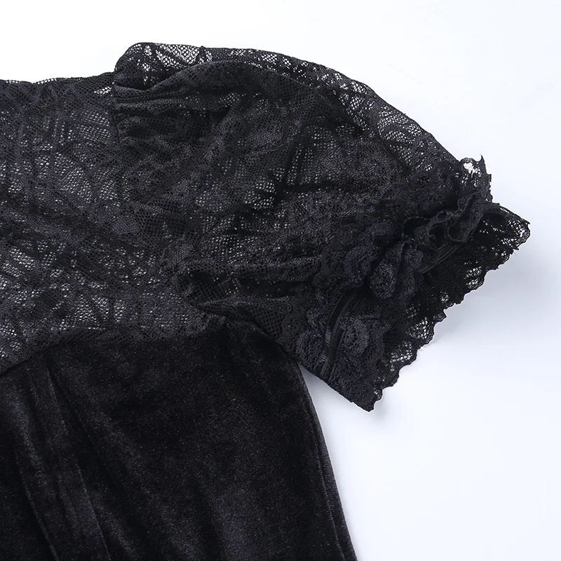 Summer new dark trend hot sexy slimming lace see through spiderweb Gothic Clothing Goth Crop Tops T Shirt For Women CF23024AH