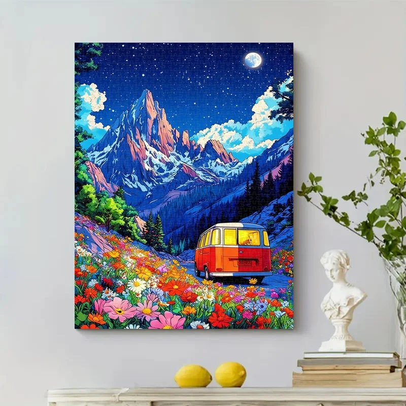 1000 elementów Puzzle z motywem górskim na noc, odpowiednie dla dorosłych - 70x50 cm, układanka DIY, przenośna gra relaksacyjna, wymagająca kartonowa układanka.