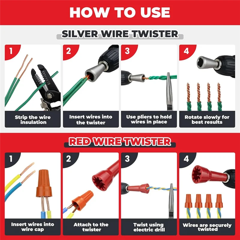 

A02F-6PCS Wire Twister Tool With Bit Holder Keychain, Twister For Drill With 1/4" Hex Shank - For 9- 22 AWG Wire