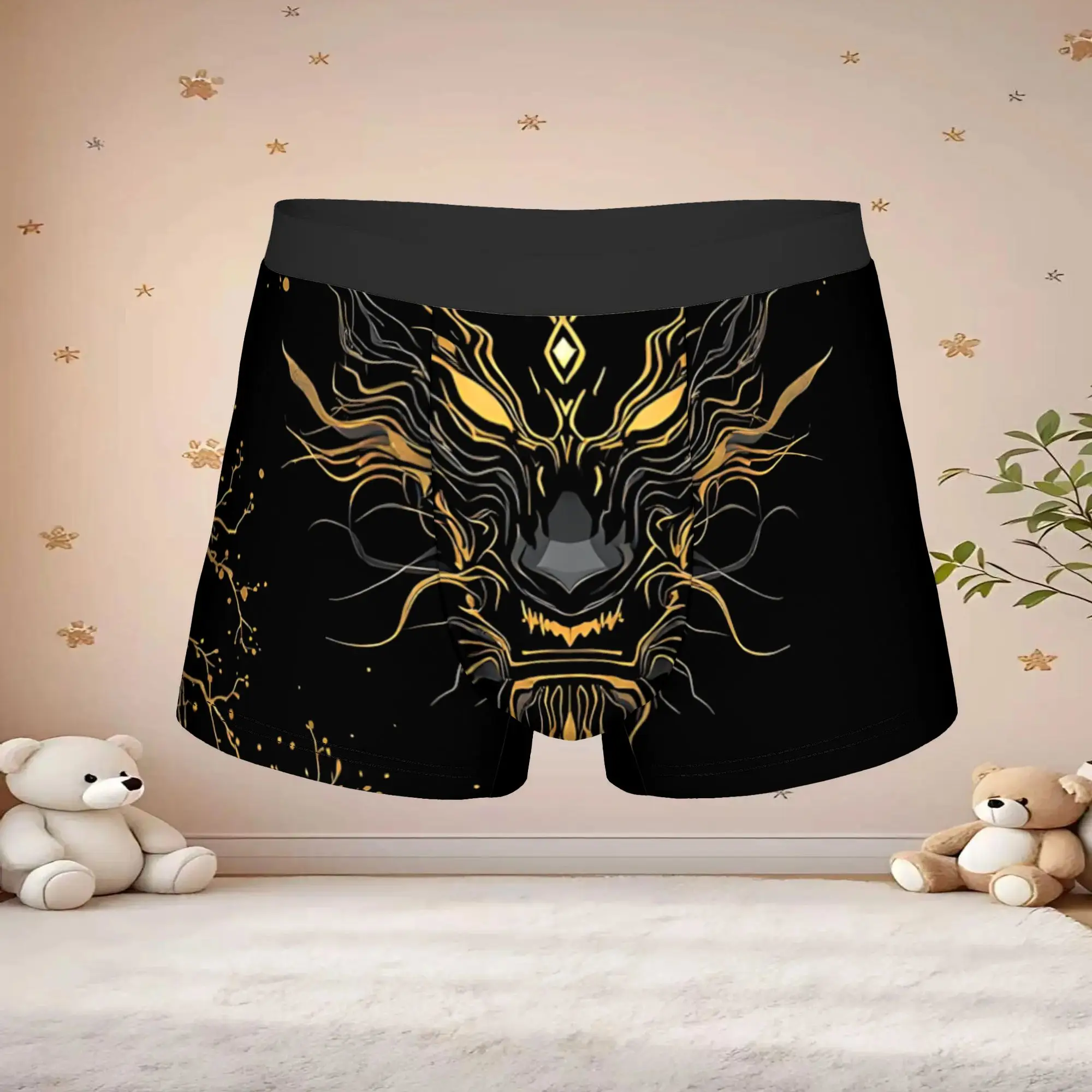 1pc Popular Japanese Dark Golden Dragon Print boxers  adults  Homme Panties Men's Underwear Ventilate Shorts Boxer Briefs