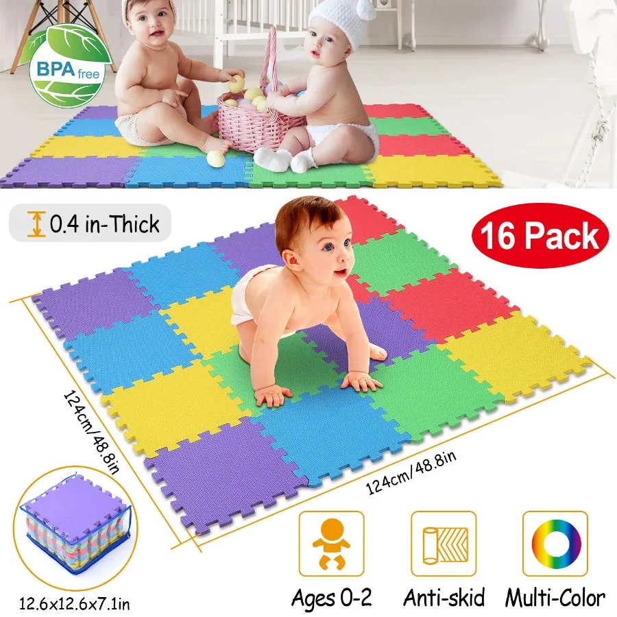 

16Pcs Puzzle Exercise Play Mat Interlocking Non-Toxic EVA Floor Mat Multi-Color Anti-Skid Playmat