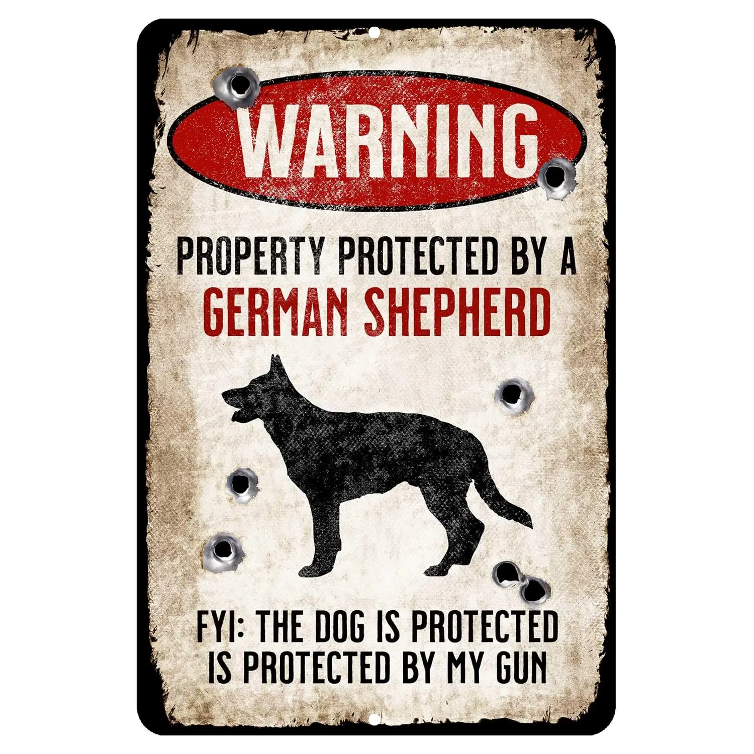 Beware of Dog Sign, Aluminum, Property Protected By Guard Dog, My Gun, 100 Breed Options, Rounded Corners, Vintage Distressed