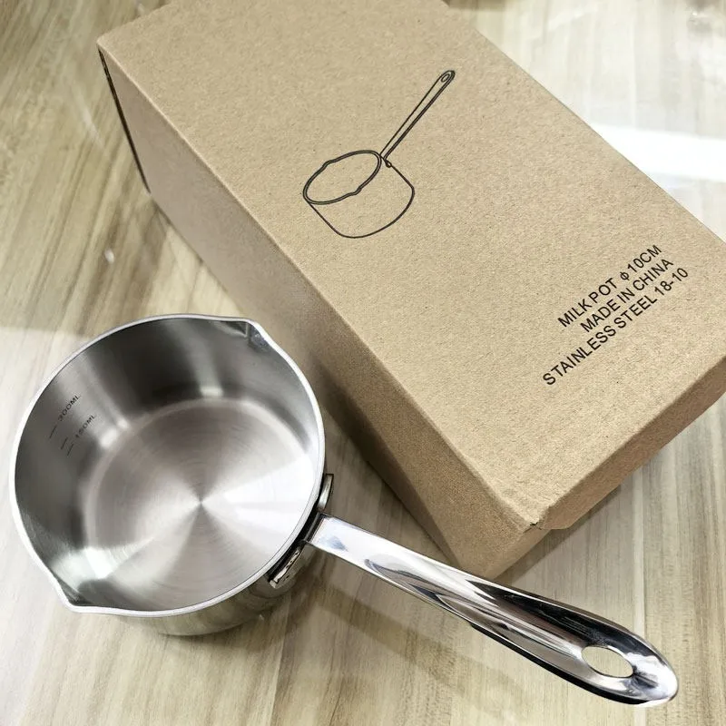 (300ml)Coffee pot Butter Coffee maker Milk Warmer Mini Butter Melting Pot with Spout 18/10 Tri-Ply Stainless Steel