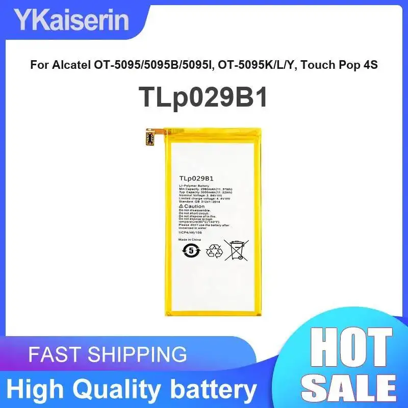 Bateria de Celular Portátil de Reposição Confiável para Alcatel OT-5095 5095B 5095I, OT-5095K L Y, Touch Pop 4S TLp029B1 2960mAh
