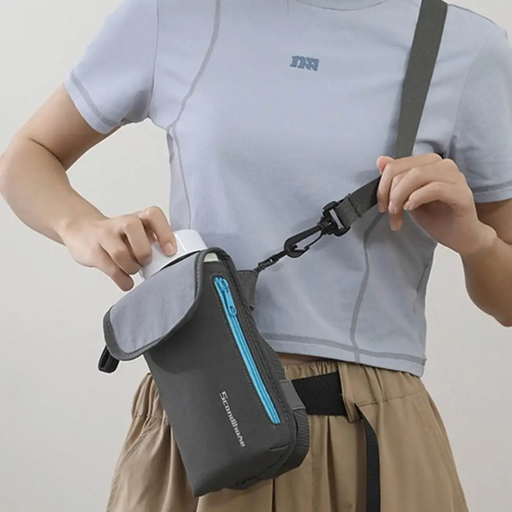 

With Shoulder Strap Water Bottle Crossbody Bag Adjustable Waterproof Cup Carrier Holder Sleeve Pouch Large Opening Front Pocket