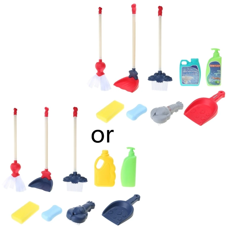 Y1UB Kids Cleaning Set Speelgoed Peuter Bezem Baby Dweil Stoffer Speeltoestel Pretend voor Speelhuis Cleaning Borstel Zeep