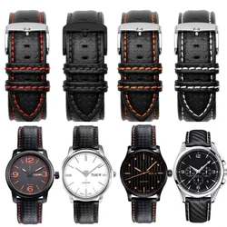 18mm 20mm 21mm 22mm 23mm 24mm Stitching Carbon fiber watchband genuine Leather strap men Watch Stainless Steel Clasp accessories