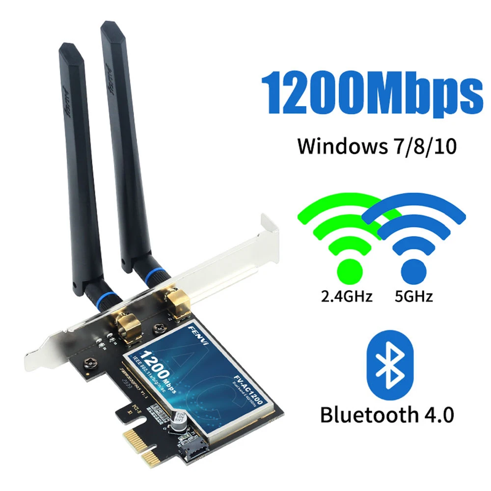 Fenvi WiFi5 AC1200 PCI-E WiFi Adapter BT4.0 802.11AC WiFi Card Dual Band 802.11ac Network Adapter for Win 7/8/10/11 Desktop PC