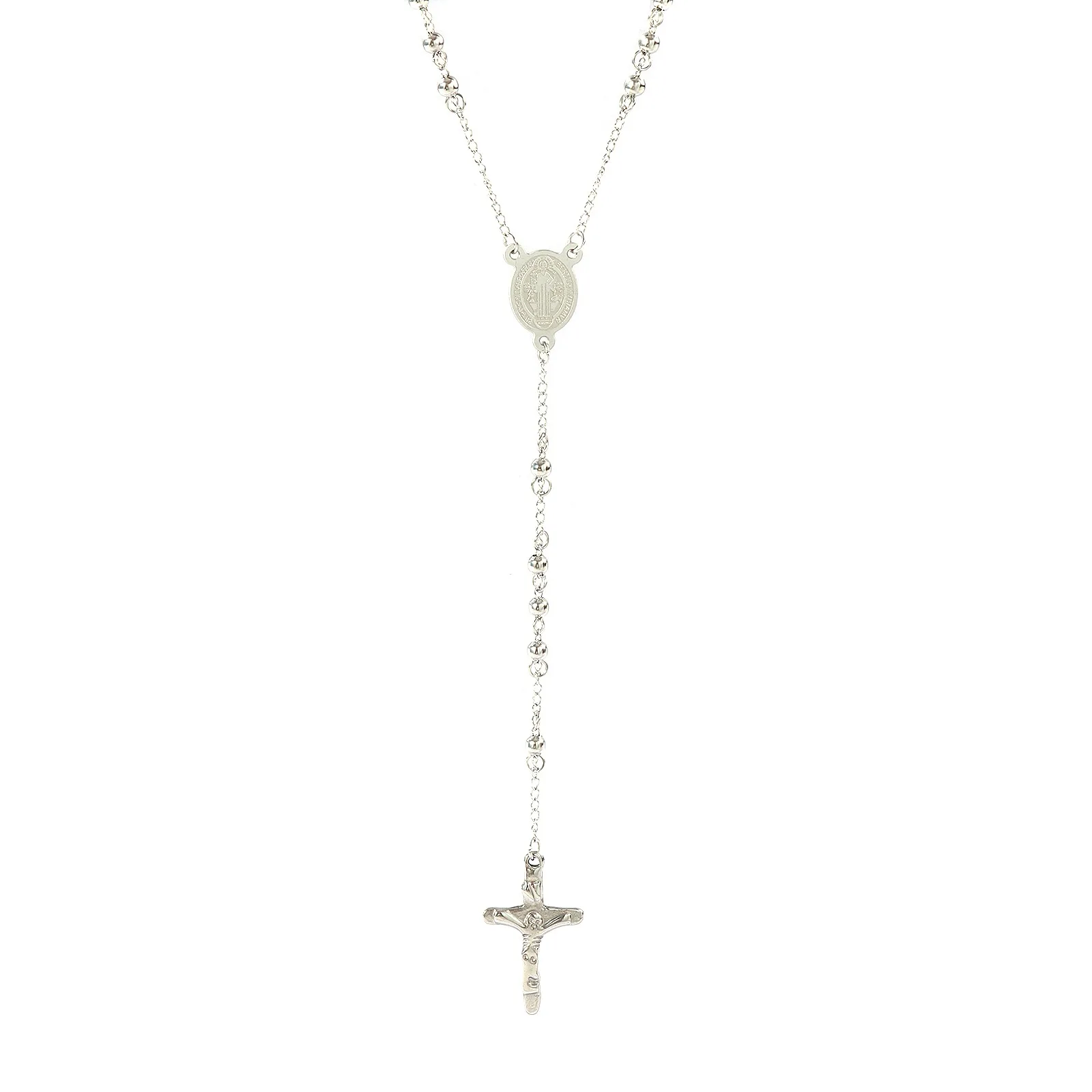 1pc Religiöse Edelstahl Halskette Mehrfarbige Perlen Kette Kreuz Gebetskette Rosenkranz Halskette Frauen Schmuck 53-66cm lang – Detail 5
