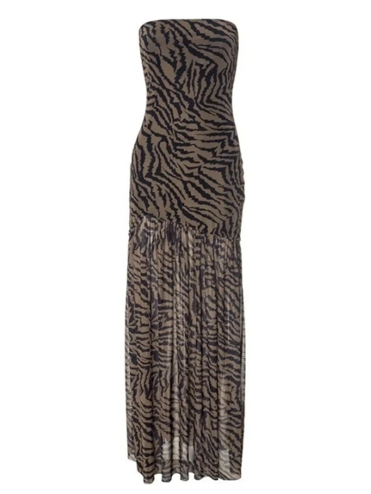 Vestido Sexy sin tirantes para Mujer, traje De playa con raya De tigre, Vestido femenino De malla transparente De una pieza Y2k, Ropa De Mujer